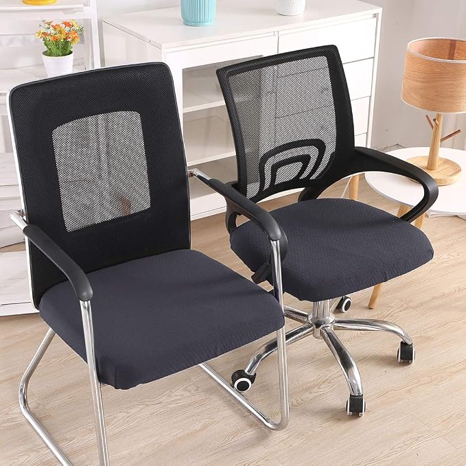 Smiry Office Computer Chair Seat Covers for Desk, Anti-dust Protector | Stretch Jacquard Removable Washable Desk Chair Seat Cushion Protectors, Dark Grey