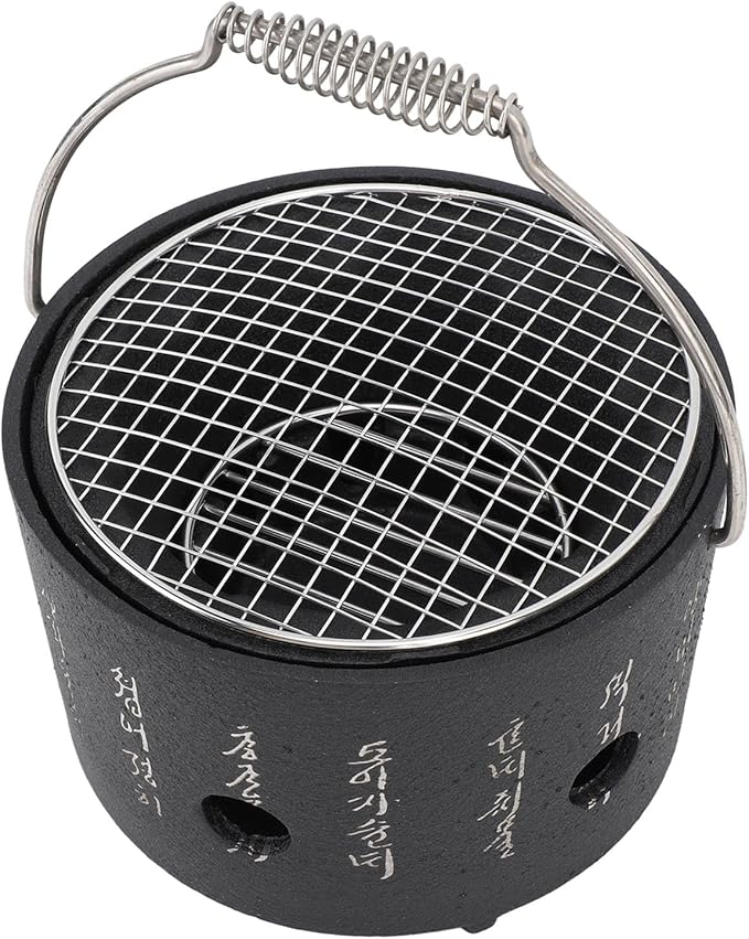 Hibachi Grill, Aluminum Stainless Steel Handle Portable Barbecue Stove Fast Even Heating Charcoal Stove with Grill Pan for Barbecue Tea Making (Small Size)