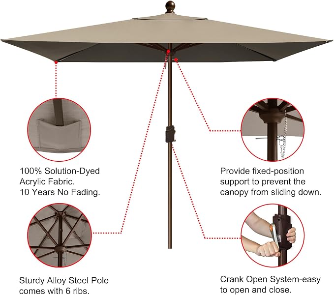 EliteShade USA 10-Year-Non-Fading 6.5x10Ft Rectangular Market Patio Umbrella, UPF 50+ UV Protection Performance Sun Umbrella, Heavy Duty Commercial Grade Outdoor Table Umbrella with Crank, Windproof Vented Top for Garden, Pool, Deck and Outdoor Playset...