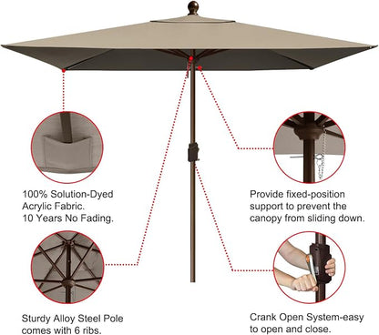 EliteShade USA 10-Year-Non-Fading 6.5x10Ft Rectangular Market Patio Umbrella, UPF 50+ UV Protection Performance Sun Umbrella, Heavy Duty Commercial Grade Outdoor Table Umbrella with Crank, Windproof Vented Top for Garden, Pool, Deck and Outdoor Playset...