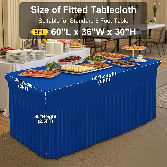 Smiry Spandex Elastic Fitted Table Cloth Skirt for 5FT Rectangle Table | Stretch Washable Table Cloth, Banquet Table Cover for Wedding, Party, Indoor & Trade Shows, (Blue, 60Lx36Wx30H)