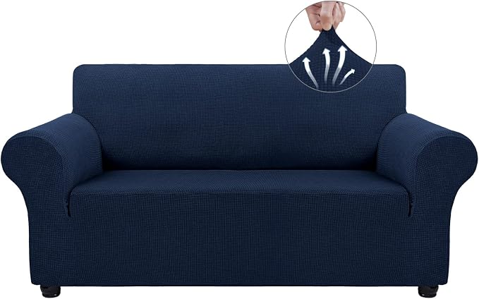 Asnomy Stretch Couch Covers Washable, loveseat Cover Slipcovers, Navy Blue | 1-Piece Sofa Cover(55"-78") loveseat cover Furniture Protector Soft Jacquard,Non-Slip Elastic Bottom for Dogs & Kids