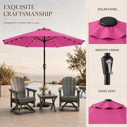 11FT Solar Lighted Patio Umbrella, Outdoor Table Market Umbrellas with Crank Lift, 32 LED Lights, 8 Sturdy Ribs, UV-Resistant for Deck, Garden, Pool