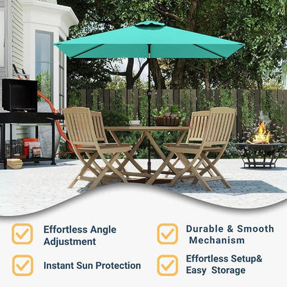 6.5' x 10' Rectangular Patio Umbrella Large Outdoor Market Umbrella w/ UV Protection, Push Button Tilt and Crank Lift, Rectangle Table Umbrella for Garden, Deck, Pool, Patio, Turquoise Blue