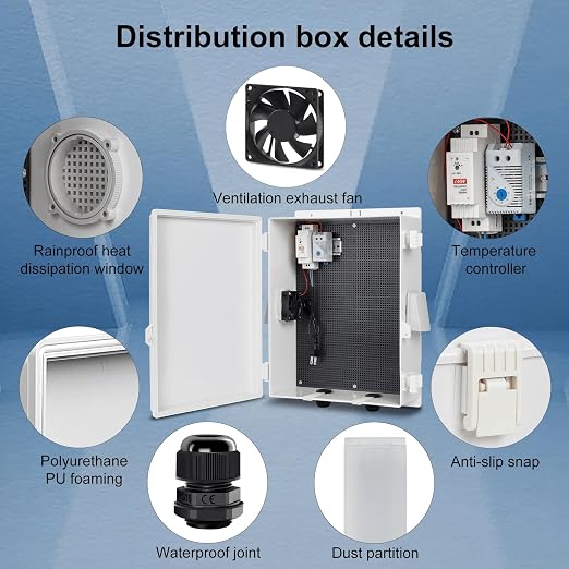 Namunanee Outdoor Electrical Box with Thermostat and Fan, ABS Water Resistant Enclosure with Internal Mounting Panel & Hinged Cover,16" H* 12" L* 5.9" W Plug & Play.