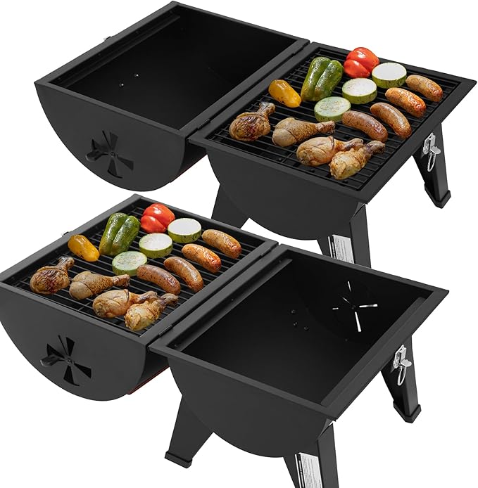 Royal Gourmet CC1619 Portable Tabletop Charcoal Grill, Convertible Lid-to-Grill Zone, Outdoor Compact Barrel BBQ Grill with 217 Sq. In. Grilling Space for Backyard, Patio and Parties, Black