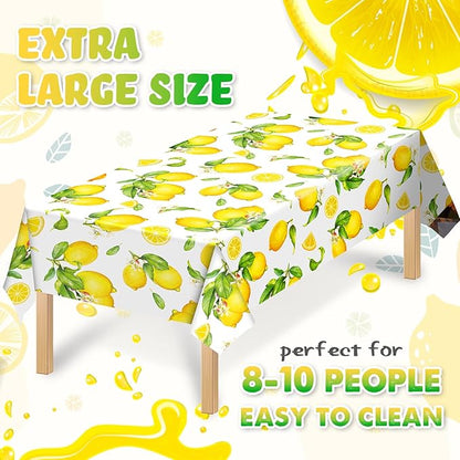 3 Pcs Lemon Tablecloth Indoor Outdoor Waterproof Rectangle Lemons Table Cover Yellow Lemons Disposable Oil Proof Summer Table Cloth for Spring Party Kitchen Dining Picnic Barbeque Patio, 54 x 108 Inch