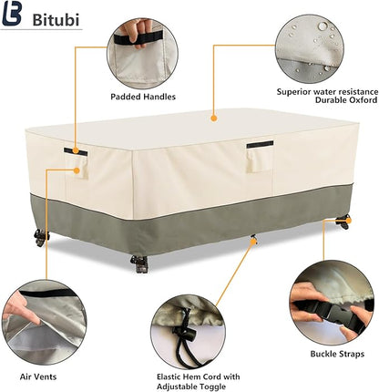 Bitubi 72 Inch Rectangular/Oval Patio Table Cover,Heavy Duty Waterproof Outdoor Table Cover Winter, Patio Furniture Covers, Beige