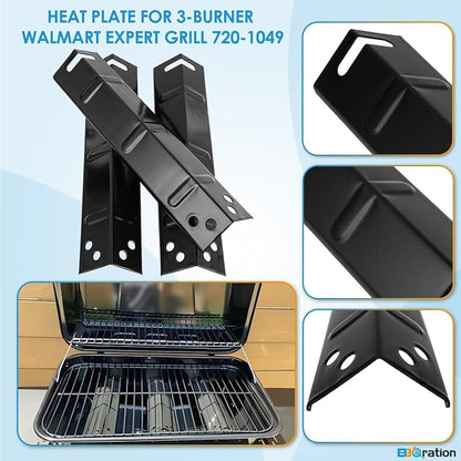 Grill Replacement Parts Kit for 3-Burner Walmart Expert 720-1049, Heat Plates, Burner & Grill Igniters Replacement Parts for Expert Grill Parts