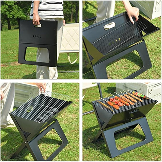 1pc Black BBQ Grill, Outdoor Barbecue Grill Barbecue Charcoal Folding Portable Charcoal Portable Grill Tools
