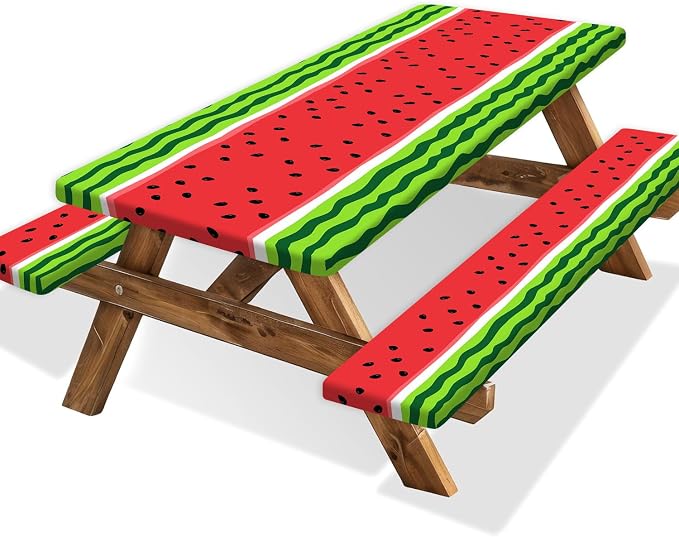 Watermelon Picnic Table Cover with Bench Covers and Bag | Camping Essentials Waterproof Fitted Tables and Seats Set Patio Outdoor Must Haves Stuff Tablecloth Rv Camper 3Pcs 30x60 Inch