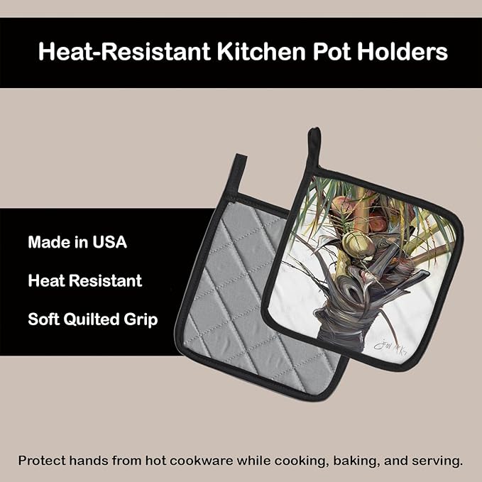 Caroline's Treasures JMK1279PTHD Coconut Tree Top Pair of Pot Holders Kitchen Heat Resistant Pot Holders Sets Oven Hot Pads for Cooking Baking BBQ, 7 1/2 x 7 1/2