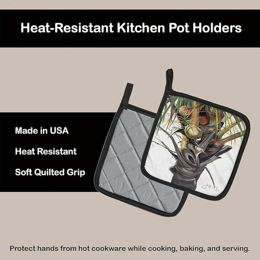 Caroline's Treasures JMK1279PTHD Coconut Tree Top Pair of Pot Holders Kitchen Heat Resistant Pot Holders Sets Oven Hot Pads for Cooking Baking BBQ, 7 1/2 x 7 1/2
