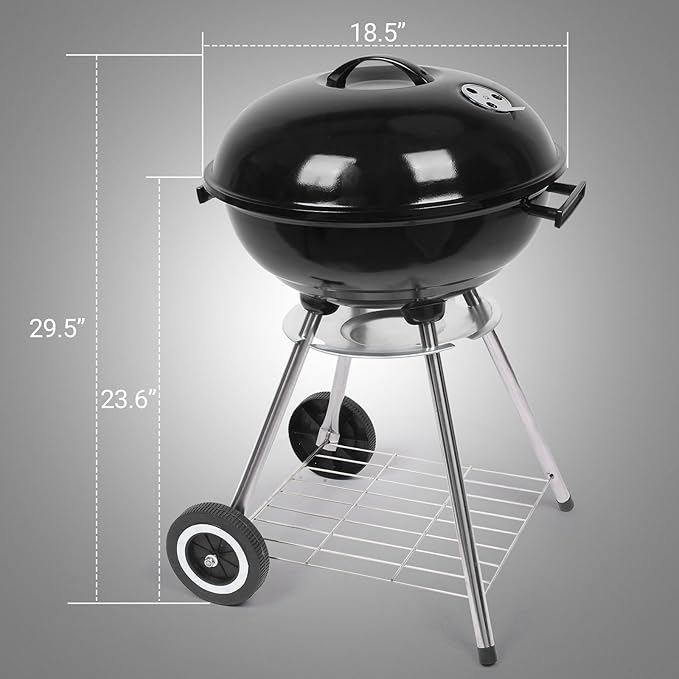 Outvita Charcoal Grill, 18 inch Stainless Steel BBQ Charcoal with Wheels and Storage Holder for Camping, Picnic, Barbecue, Party, Outdoor Activities