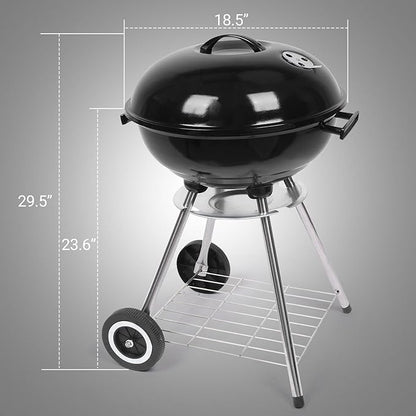 Outvita Charcoal Grill, 18 inch Stainless Steel BBQ Charcoal with Wheels and Storage Holder for Camping, Picnic, Barbecue, Party, Outdoor Activities