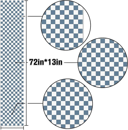 Dusty Blue Checkered Table Runner Gingham Birthday Party Decoration Wedding BBQ Dining Room Home Kitchen Table Decor (Dusty Blue, 13" x 72")