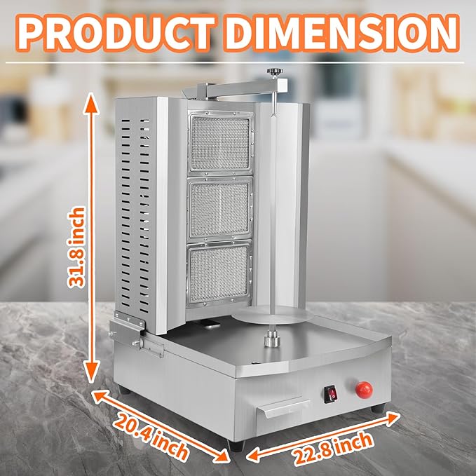 3 Burners Shawarma Machine Commercial Vertical Rotisserie Grill Turkish Doner Kebab Machine for Kitchen Restaurant