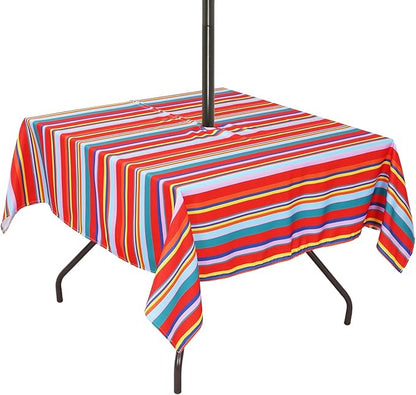 Poise3EHome Square Outdoor Tablecloth with Umbrella Hole and Zipper,Stripe 60x60 Inch,Polyester SpillProof Washable Table Cloth for Spring Summer Patio Garden Poolside Picnic Camping BBQS