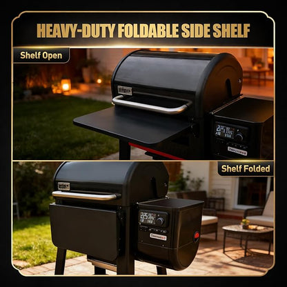 QuliMetal Foldable Front Shelf for Weber Searwood 600, 22.80" Grill Front Table, BBQ Prep Shelf Accessory, Quality Steel Front Shelf