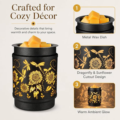 kobodon Sunflower Wax Melt Warmer Metal Wax Warmer for Scented Wax | Electric Fragrance Candle Oil Burner 2 in 1 Wax Melts as Gifts for Moms Grandma Women Girls