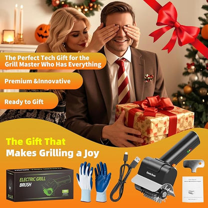 Electric Grill Brush with Dual Safety Lock - 2026 TikTok Ideal Gift for Men Dad Husband, Professional BBQ Cleaner with Submersible 304 SS Head, Splash-Proof Scrubber for Grill (Orange Button)