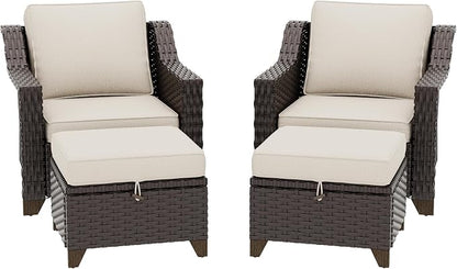 4 Piece Patio Furniture Set, Wicker Outdoor Conversation Set | Patio Chair Set with Olefin Removable Cushion, All-Weather Outdoor Couch with Deep Seat for Porch, Deck and Backyard, Beige