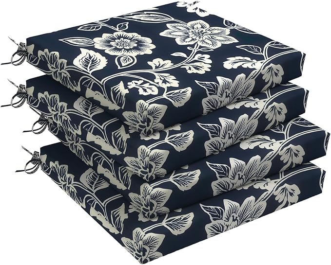 DYTXIII Set of 4 Outdoor Chair Cushions, Water Resistant 18.5"x16"x2" Square Seat Cushion for Patio Dining Chairs, High-Density Replacement Pads for Indoor Outdoor Furniture - Vines Navy