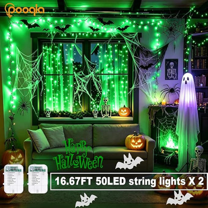 Pooqla 2 Pack String Lights Battery Operated, Total 33.3ft 100 LED Fairy Lights Indoor Outdoor Decorations, 8 Modes Green Battery Christmas Lights for Bedroom Classroom Party Yard Halloween Decor