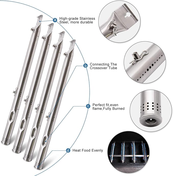 Criditpid Grill Replacement Parts for Charbroil 463241113 463449914 4 Burner Gas Grill, Stainless Steel Heat Plate Shields, Crossover Tubes, Igniters and Grill Burner Parts for Charbroil 463449914