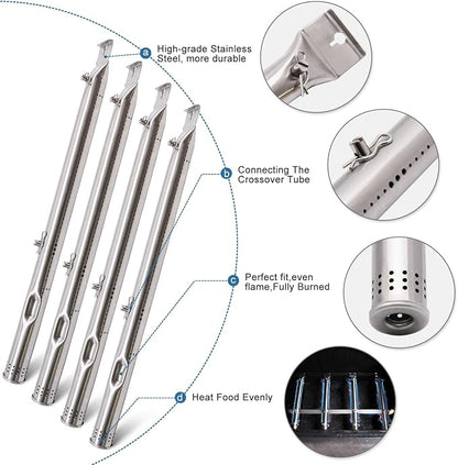 Criditpid Grill Replacement Parts for Charbroil 463241113 463449914 4 Burner Gas Grill, Stainless Steel Heat Plate Shields, Crossover Tubes, Igniters and Grill Burner Parts for Charbroil 463449914