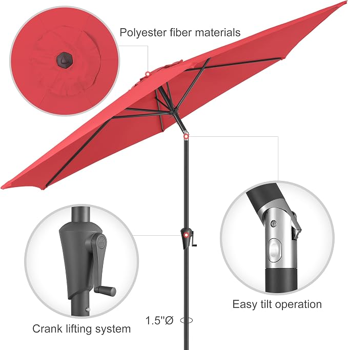 10 ft Patio Umbrella Outdoor with Push Button Tilt, Red | UV Protection, Waterproof, Large Porch Deck Umbrella for Pool, Table, Garden, Backyard, Provides Shade