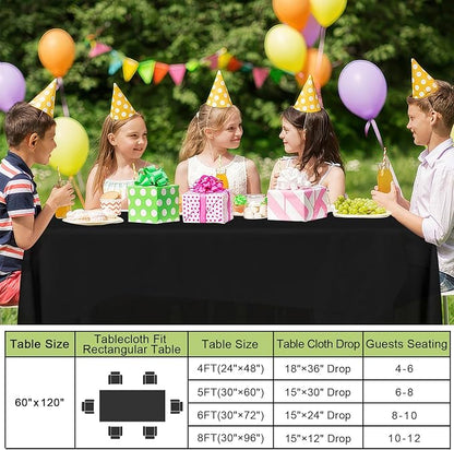 Smiry Disposable Table Cloth - 6 Pack, 60 x 120 Inch Waterproof Rectangle Tablecloths for Parties, Decorative Plastic Table Cover, Leakproof & Sturdy, Black