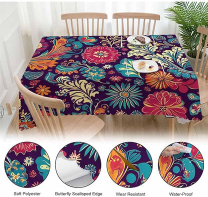 Rectangle Tablecloth Paisley Floral,Colorful Geometric Paisley Flowers BBQ Table Cloth Coffee Table Cover 52x70 Inch Tablecloths for Home Canteen Dining Kitchen Outdoor