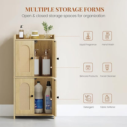 HEXCELEN Small Storage Cabinet, Bathroom Storage Cabinet with 4 Doors, Floor Bathroom Organizer Freestanding for Small Spaces, Living Room, Kitchen, Entryway (Mediterranean, Yellow) | Bathroom Storage Cabinet