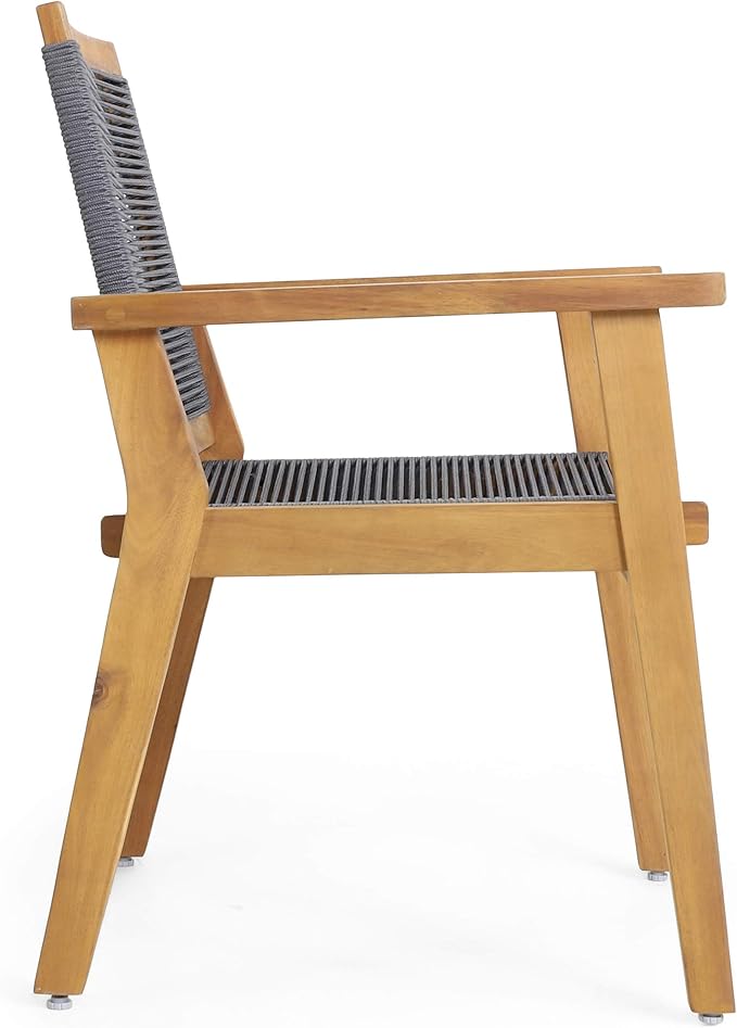 Christopher Knight Home Tracy Outdoor Acacia Wood Dining Chair with Rope Seating (Set of 2), Teak and Dark Gray