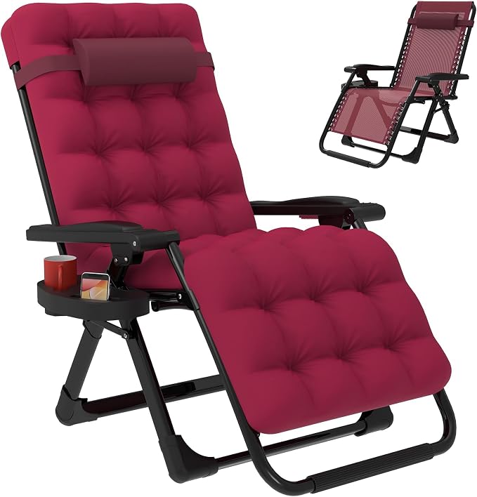 Slendor Zero Gravity Chair, Recliner Lounge Chairs with Cushion, Wine Red | Reclining Lounge Chair, Folding Anti Gravity Chairs w/Upgraded Lock, Removable Upgraded&Headrest, 440lbs, for Indoor Outdoor