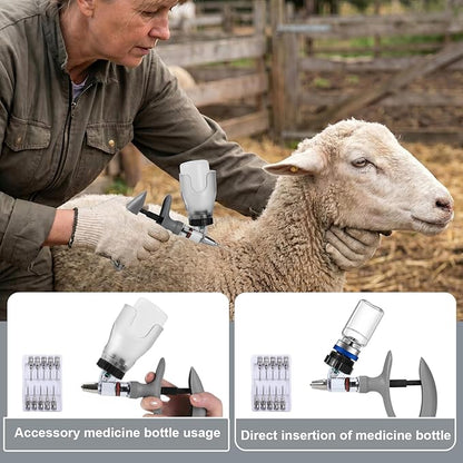5ML Livestock Syringe Gun, Automatic Self Refill Injection Gun Continuous Adjustable Bottle Attachment Livestock Animal Syringe with 10 Needles, for Chicken, Duck, Pig, Sheep, Cow Poultry (Grey)
