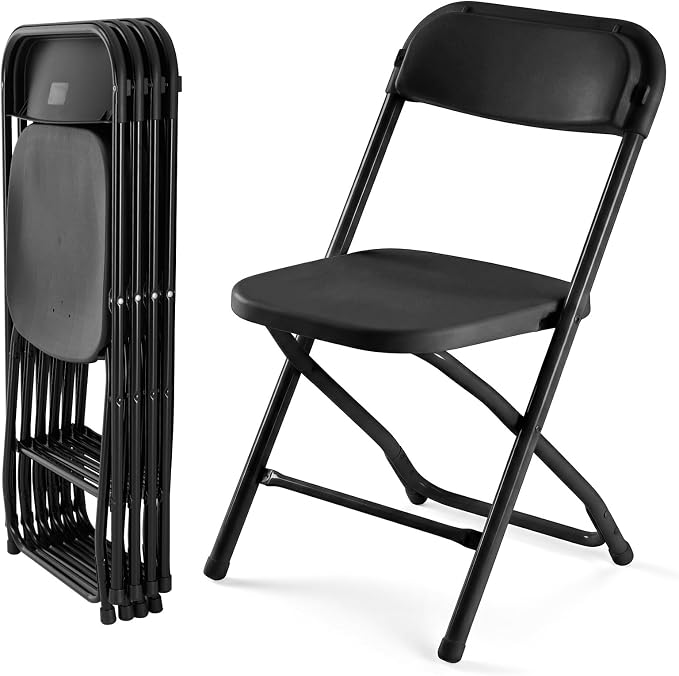 DUMOS Folding Chairs Sets of 4, 330lbs Plastic Stackable Portable Patio Dining Sets, Fold Up for Indoor Outdoor, Camping, Garden, Party, Meeting, Weeding, Black