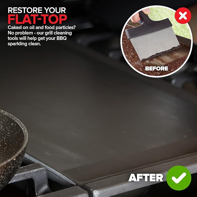 Modern Innovations 25-Piece Griddle Cleaning Kit, 20 Scouring Pads, 3 Grill Bricks, 1 Indoor Grill Scraper, 1 Handle, Pumice Stone Brick, Blackstone & Weber Compatible BBQ Flat Top Cleaner Accessories