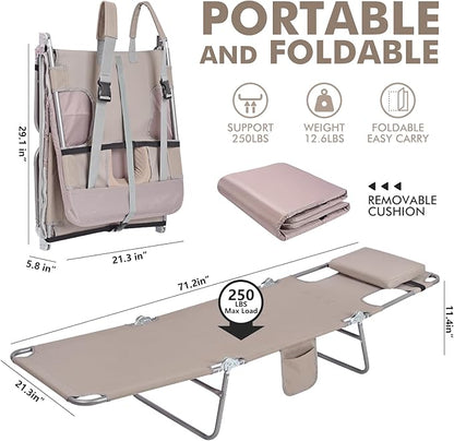 3 in 1 Women Comfort Backpack Beach Tanning Lounge Chair with Cushion Face Hole Softer Padded Adjustable Washable, Layout Sun Chair for Adults Outside Reading Sunbathing Poolside, 6 Position, 2 Pack
