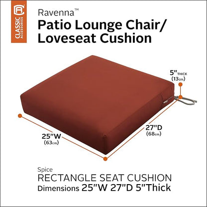Classic Accessories Ravenna Water-Resistant Patio Lounge Chair/Loveseat Cushion, 25 x 27 x 5 Inch, Spice, Rectangle Outdoor Seat Cushion