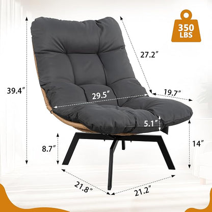 Shintenchi Outdoor Wicker Swivel Chair,Nature Rattan Patio Rotating Chair with Cushion,360° Rotation Patio Lounge Chairs for Living Room Bedroom Backyard Balcony(Grey Cushion)
