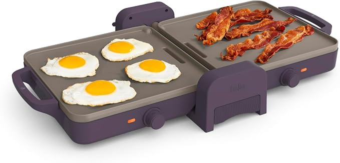bella 10"x20" Fold and Store Griddle, Non-Toxic, Ceramic Coating, Plum
