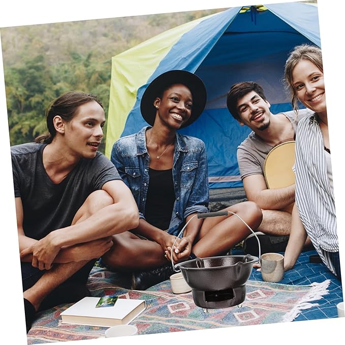 MERRYHAPY Cast Iron Charcoal Furnace 7.87 Inch Portable Barbecue Stove Multifunctional Outdoor Heating and Tea Cooking Iron Stove for Camping Fishing