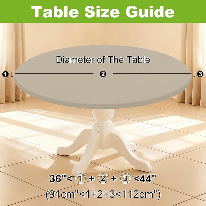 Smiry Round Spandex Tablecloth, Elastic Fitted Washable Tablecloths for 36"-44" Tables, Waterpoof Stretch Picnic Table Cover for Dining, Indoor and Outdoor, Taupe