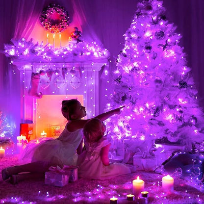 JMEXSUSS 33ft 100 LED Purple Christmas Lights, Battery Operated Christmas Lights with Remote Indoor Outdoor, Purple String Lights for Tree Room Proch Yard Xmas Decor (Pack of 2)