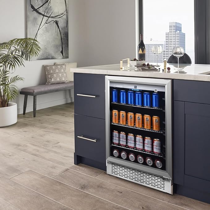 Equator 4.6 cu ft Outdoor/Indoor Refrigerator – Stainless Steel Beverage Cooler, 110 Can+6 Bottle Capacity, Built-In or Freestanding, IPX4 Waterproof, Frost-Free Cooling