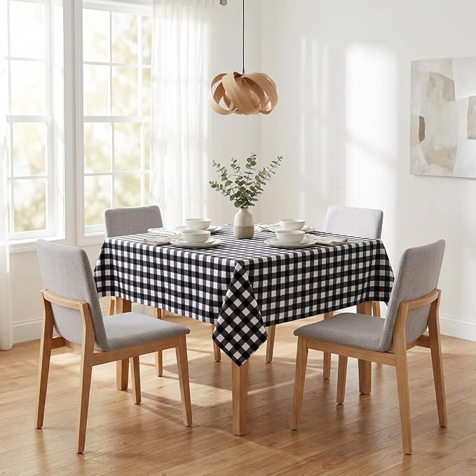 sancua Checkered Vinyl Square Tablecloth Table Cloth, 54x54 Inch | 100% Waterproof Oil Proof Spill Proof PVC Table Cloth, Wipe Clean Cover for Dining Tables, Buffet Parties, Black and White