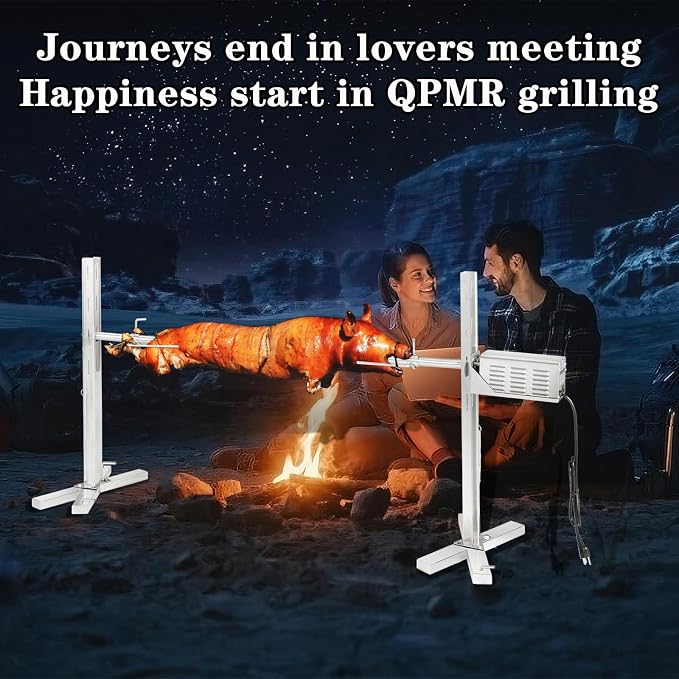 QPMR Rotisserie Grill Kit - 52" Electric Stainless Steel Tripod Stand, 150LBS Pig Spit Rotisserie, Height Adjustable BBQ Kit for Pig, Lamb, Campfire