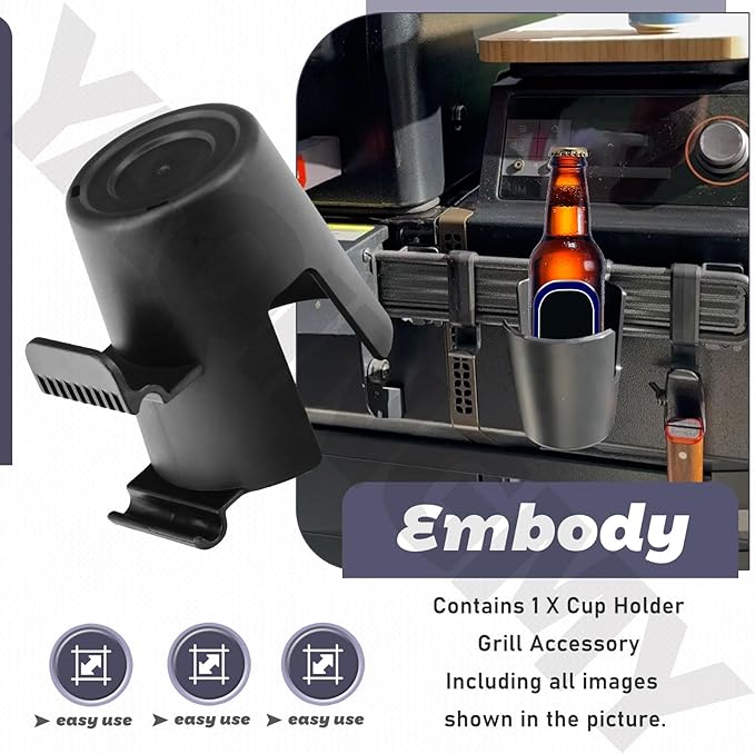 BAC707 Cup Holder Grill Accessory Compatible with Any Tra-Eger P-A L Grill, Fits Standard Plastic Cups and 12oz Cans and Bottles